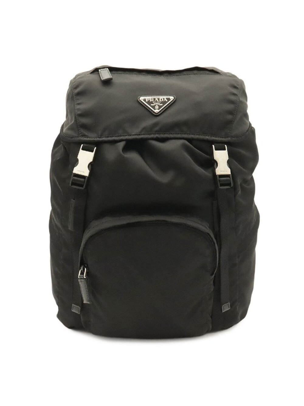 Prada Triangle Logo Backpack Shoulder Bag Nylon Leather Nero Black Silver